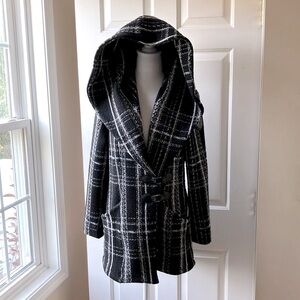 Tonia Debellis Cotton-rich Jacquard Hooded Coat Black & White Size M
